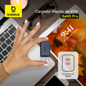 Baseus Cargador GaN5 Pro de 2 puertos USB-C de 40 W