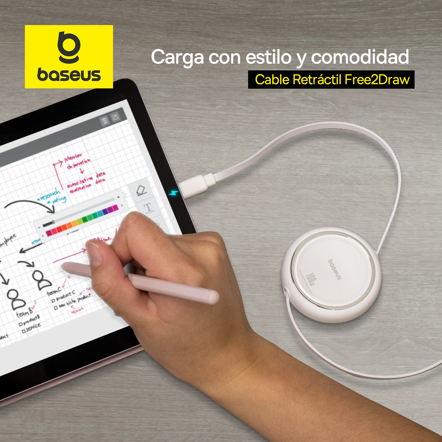 Baseus Cable Retráctil Free2Draw Mini USB-C a USB-C 100W