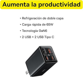 Baseus GaN6 Pro Cargador rápido de 4 puertos 65W